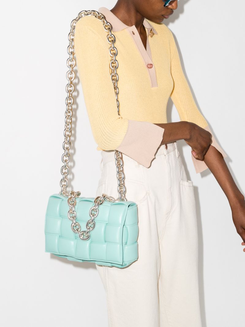 Light Blue the Chain Cassette Leather Shoulder Bag