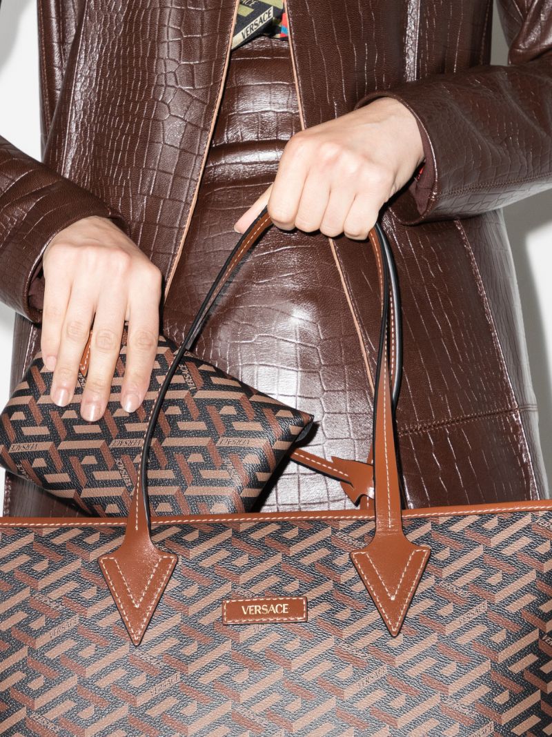 Brown La Greca Signature Tote Bag