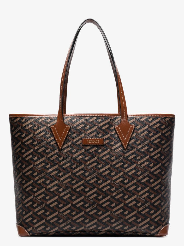 Brown La Greca Signature Tote Bag