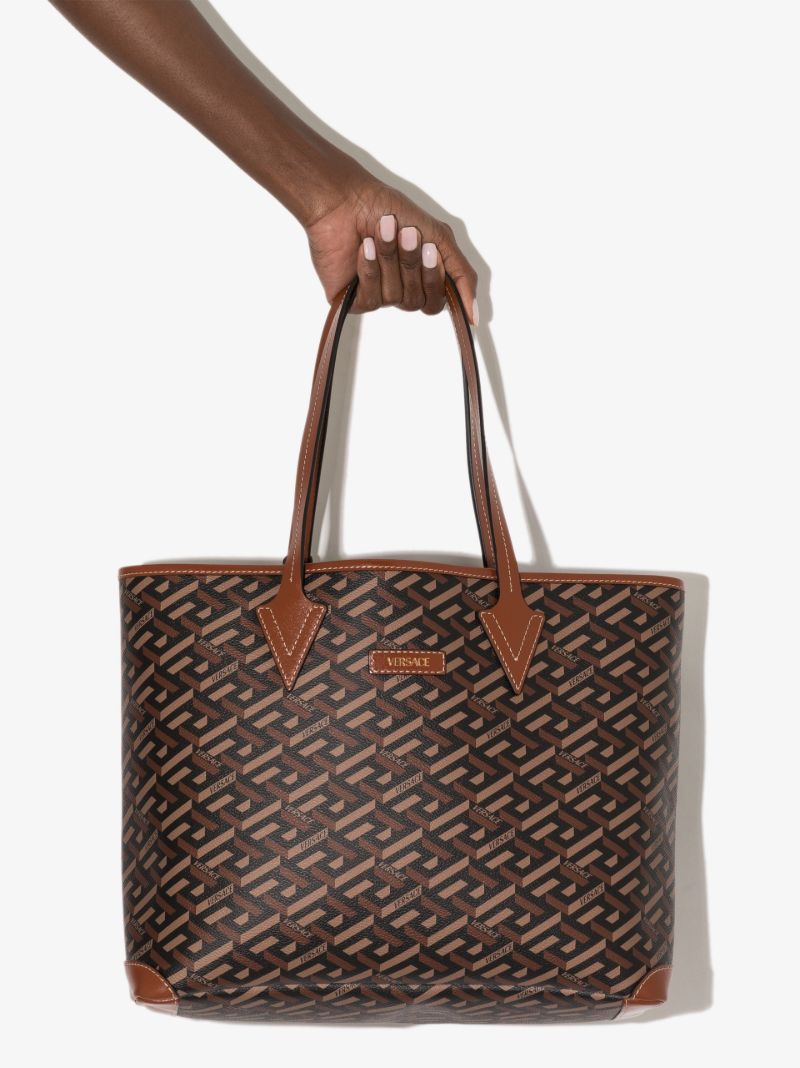 Brown La Greca Signature Tote Bag