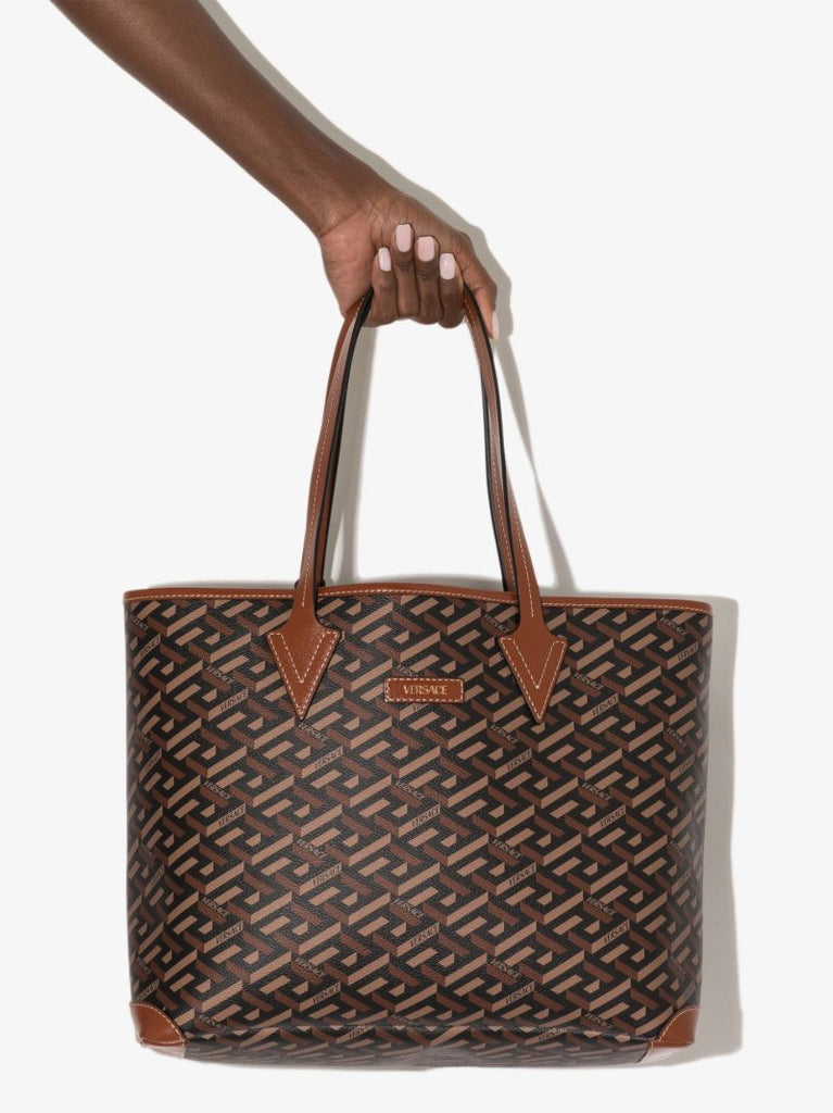Brown La Greca Signature Tote Bag