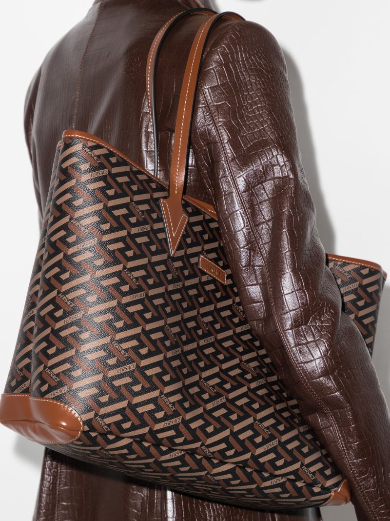 Brown La Greca Signature Tote Bag