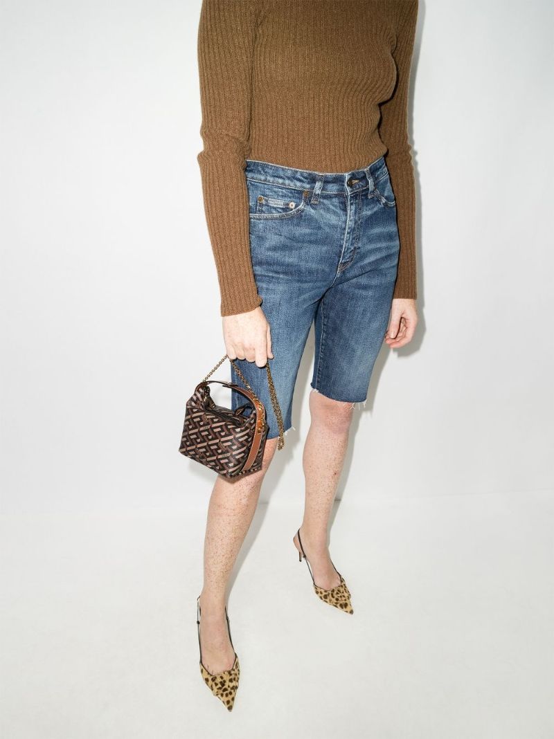 Brown La Greca Signature Leather Mini Bag