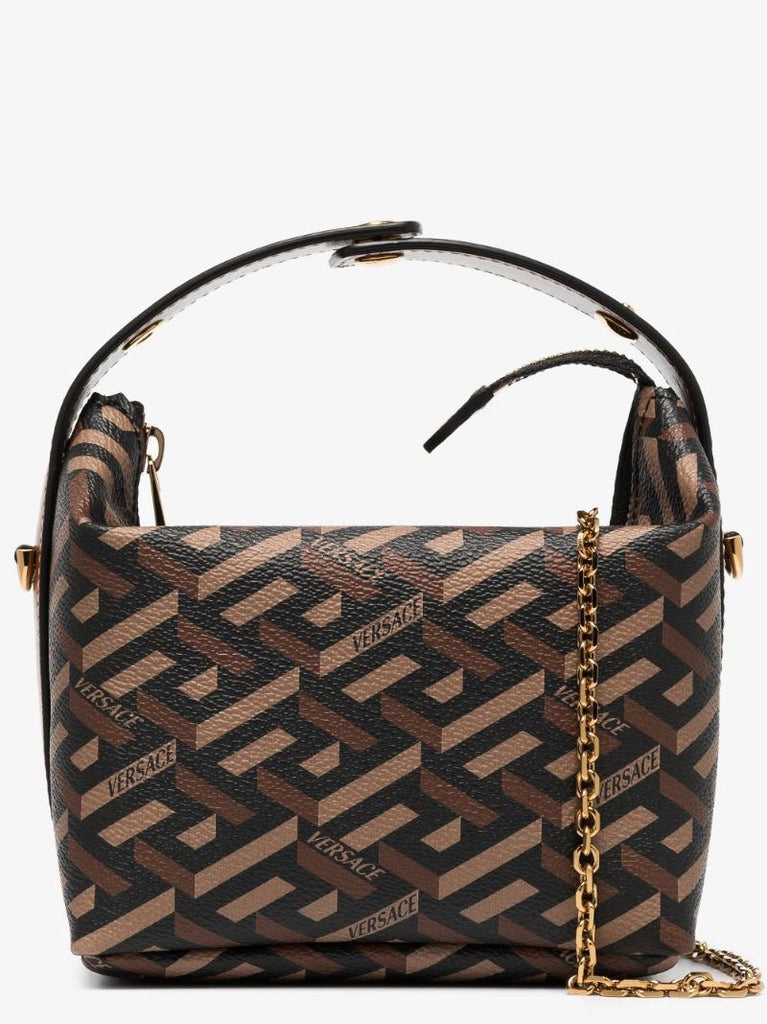 Brown La Greca Signature Leather Mini Bag