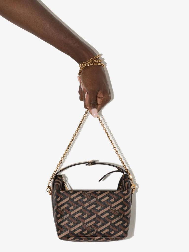 Brown La Greca Signature Leather Mini Bag