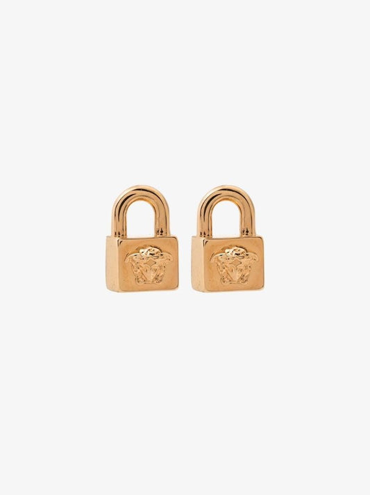 Gold Tone Medusa Padlock Stud Earrings