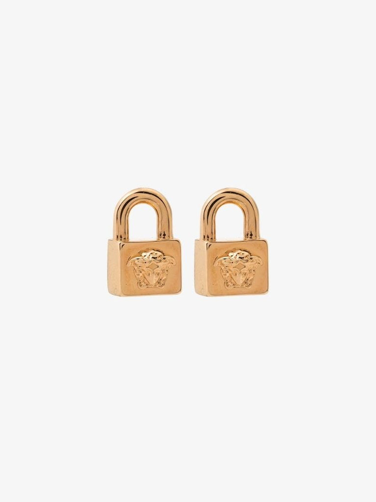 Gold Tone Medusa Padlock Stud Earrings