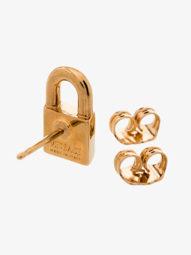 Gold Tone Medusa Padlock Stud Earrings