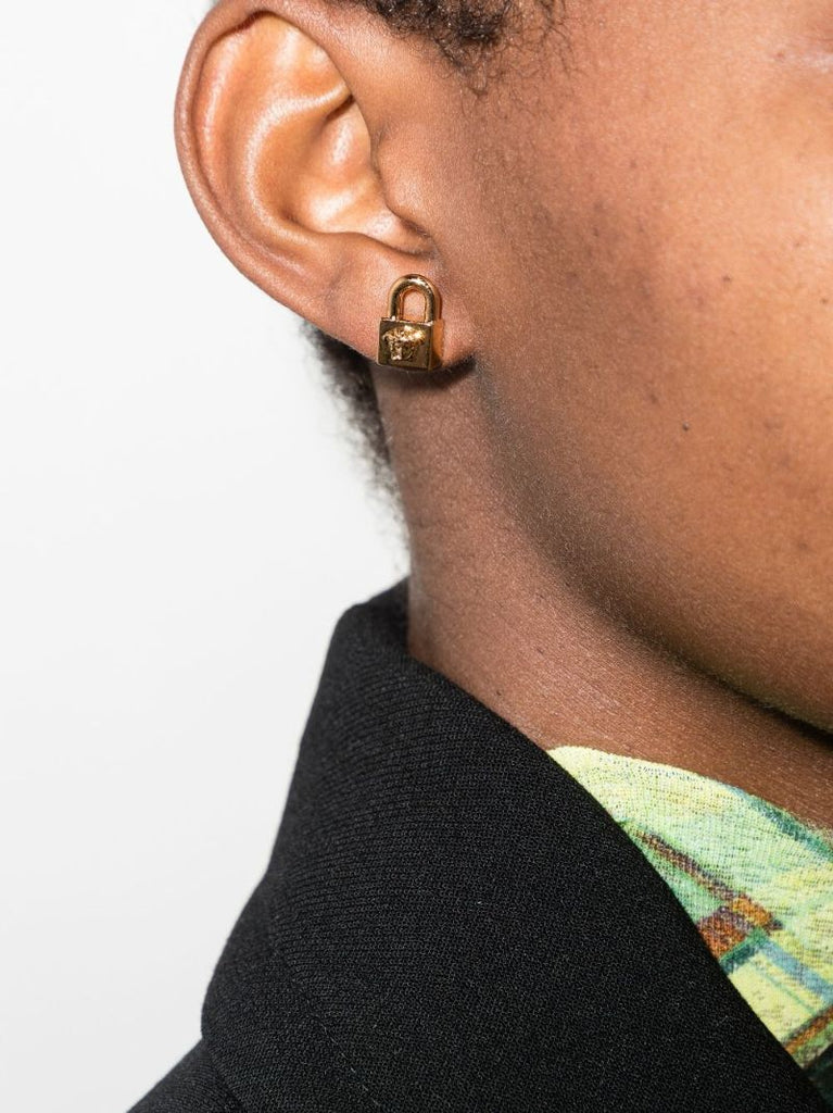 Gold Tone Medusa Padlock Stud Earrings