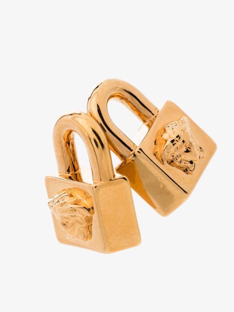 Gold Tone Medusa Padlock Stud Earrings