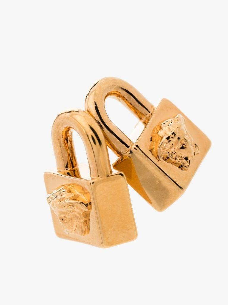 Gold Tone Medusa Padlock Stud Earrings