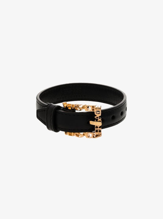 Black Logo Leather Bracelet