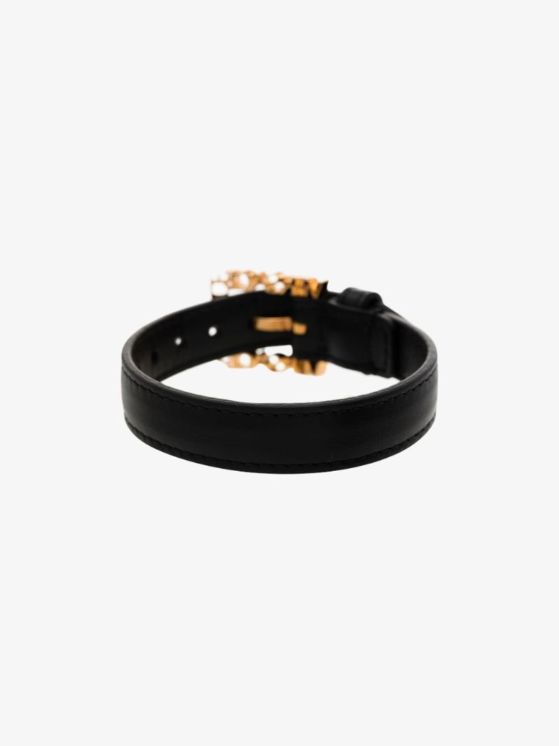 Black Logo Leather Bracelet