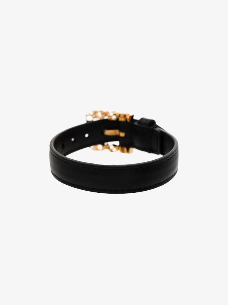 Black Logo Leather Bracelet