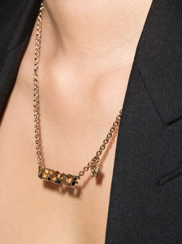 Gold-tone Logo Pendant Necklace