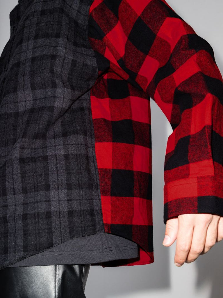 Spliced Check Flannel Shirt