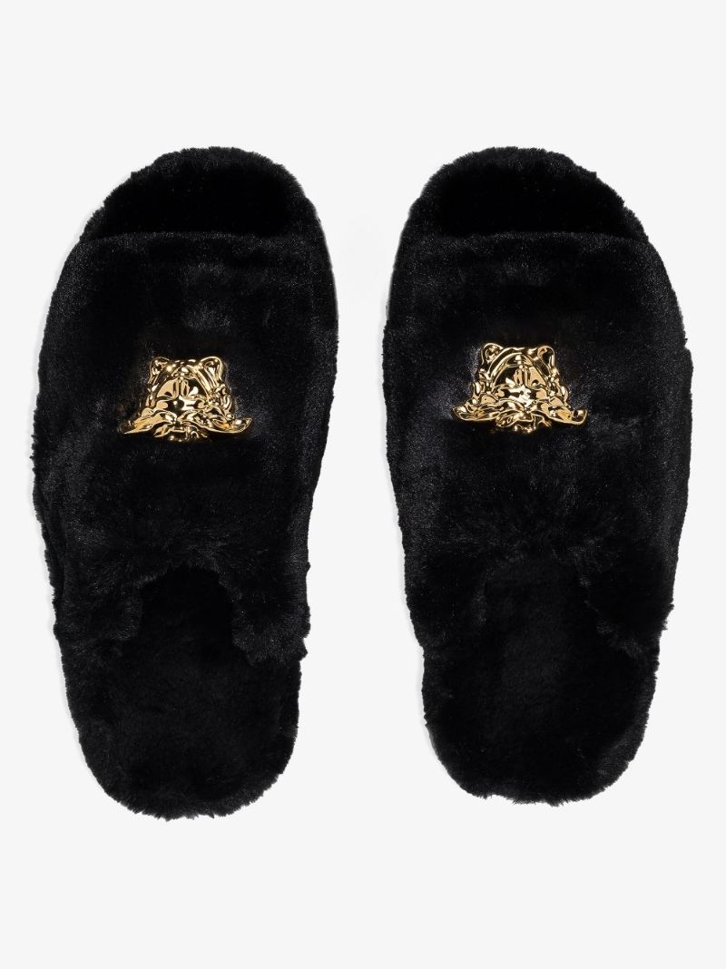Black Medusa Platform Fluffy Slippers