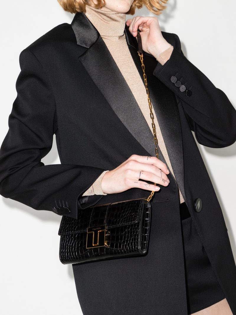 Black Mock Croc Leather Chain Wallet