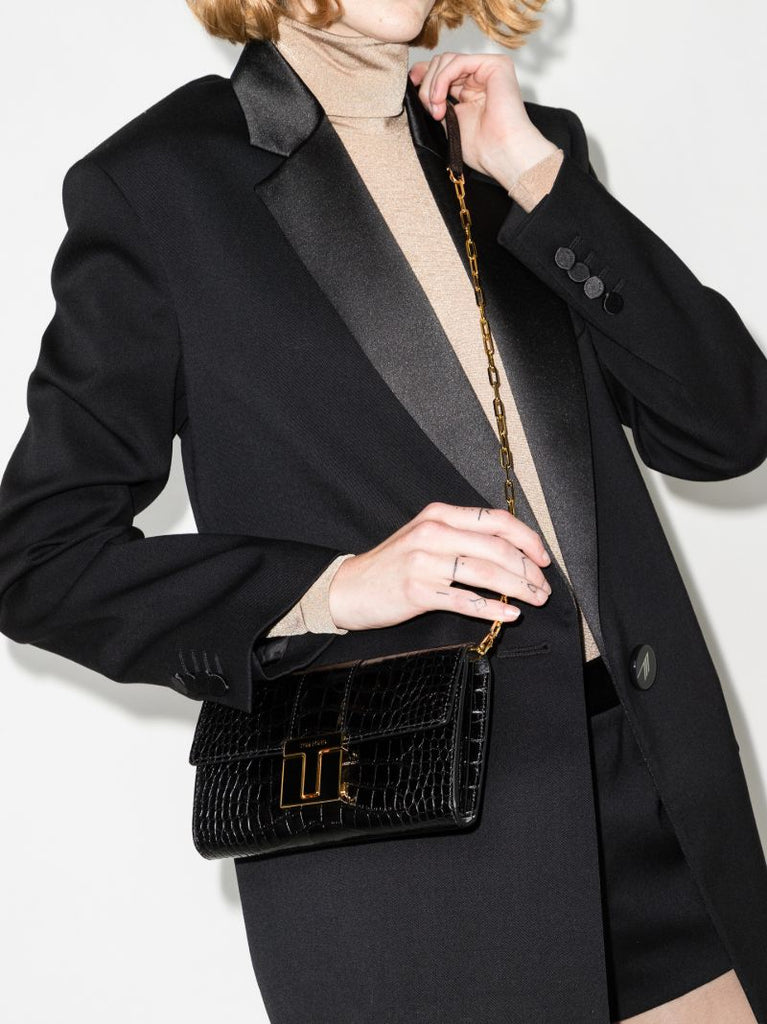 Black Mock Croc Leather Chain Wallet