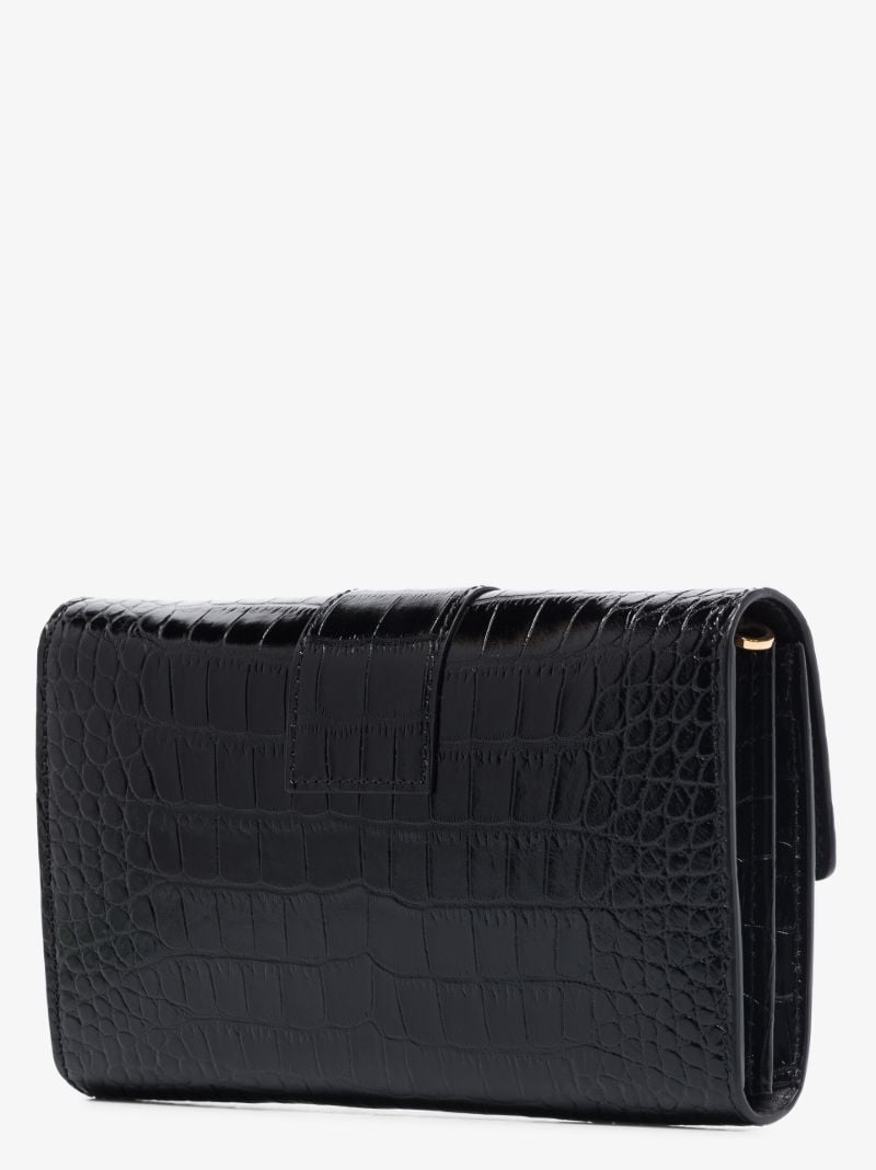 Black Mock Croc Leather Chain Wallet