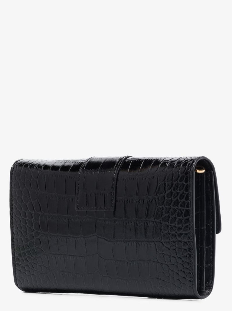 Black Mock Croc Leather Chain Wallet