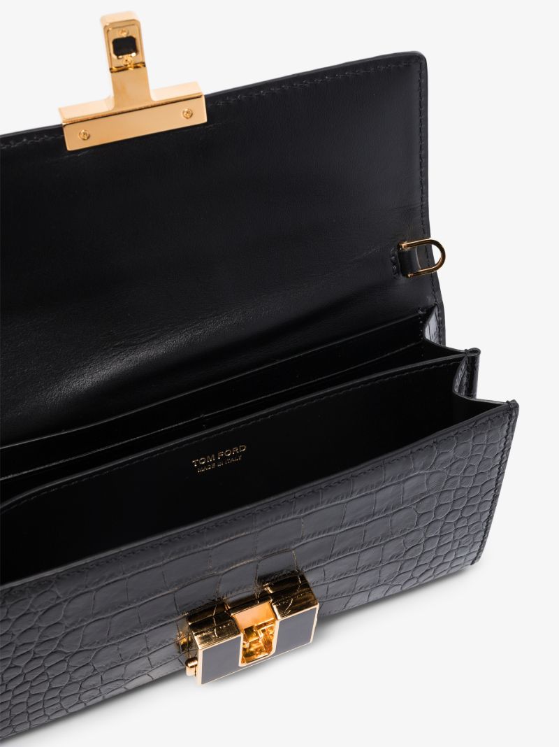 Black Mock Croc Leather Chain Wallet