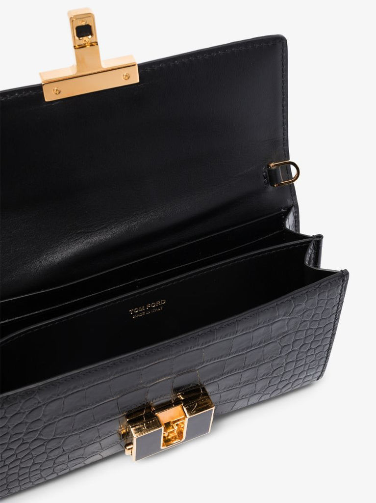 Black Mock Croc Leather Chain Wallet