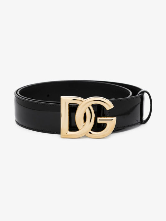 Black Logo Leather Belt