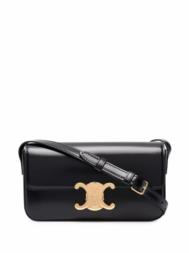 Black Triomphe Leather Shoulder Bag