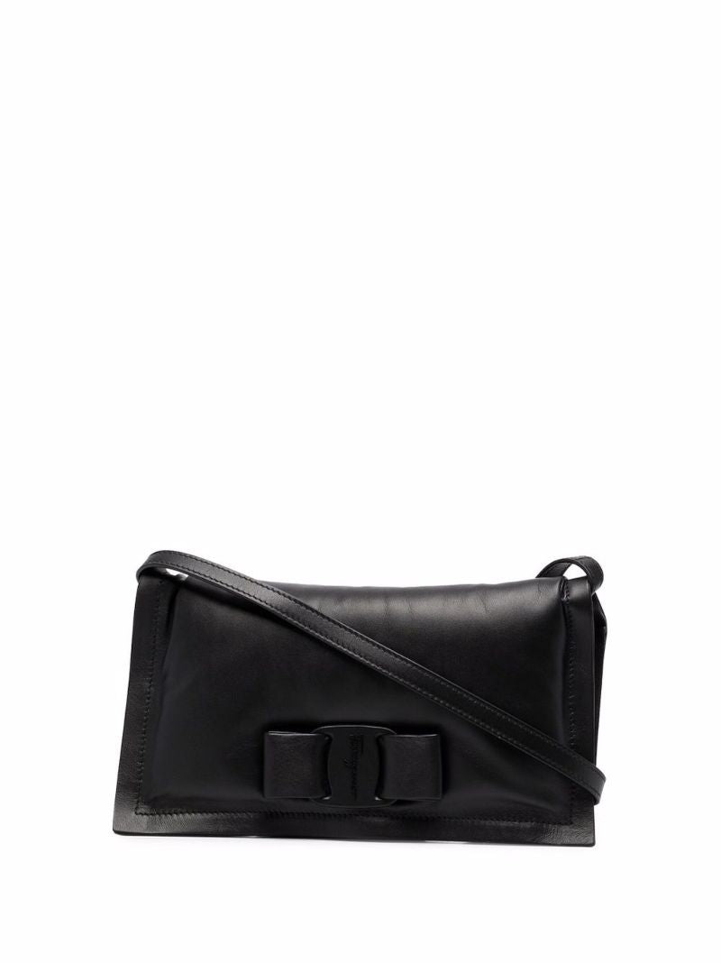 Black Viva Bow Leather Crossbody Bag