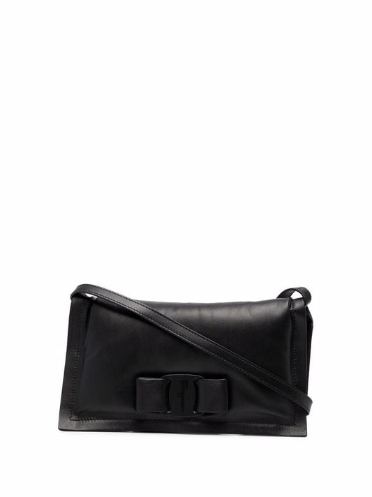 Black Viva Bow Leather Crossbody Bag