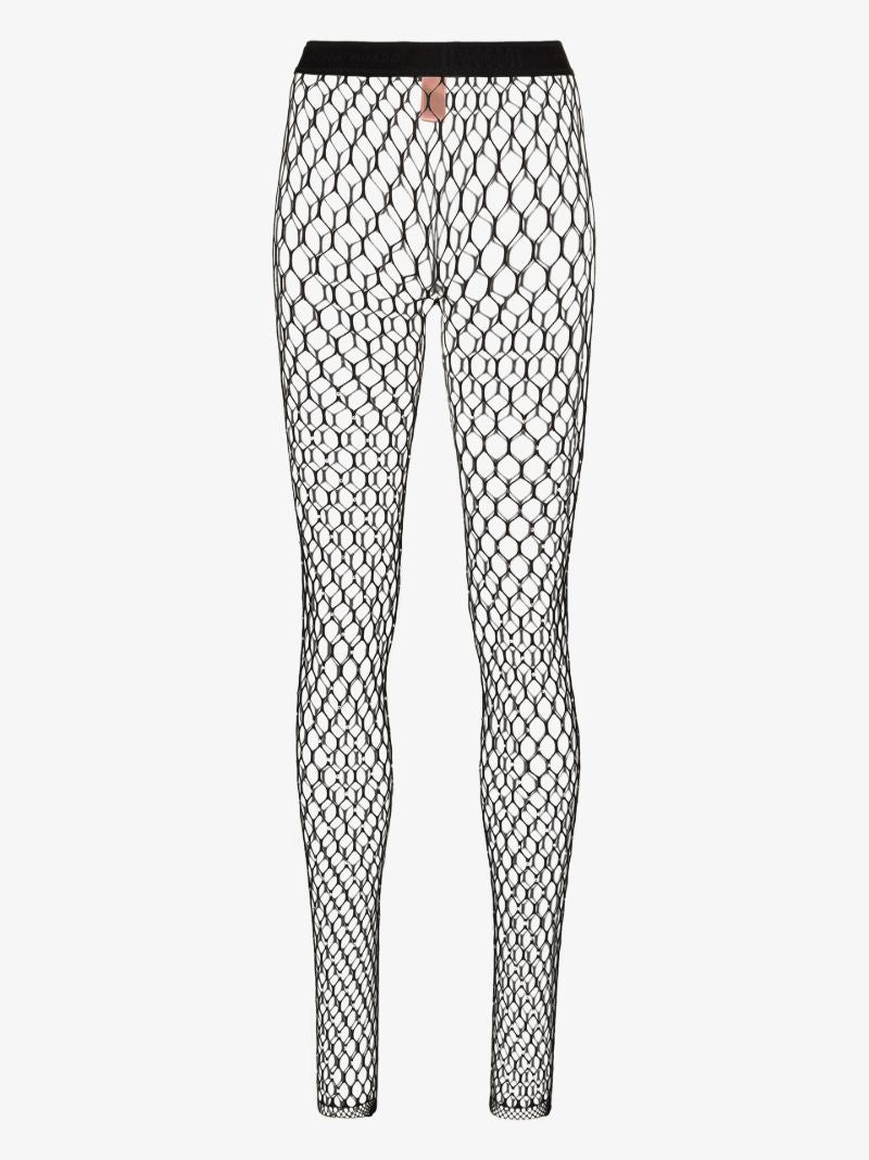 X Amina Muaddi Crystal Embellished Fishnet Tights