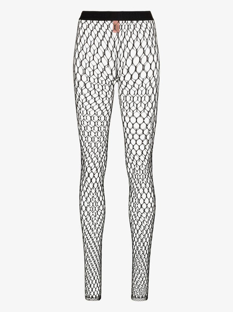 X Amina Muaddi Crystal Embellished Fishnet Tights