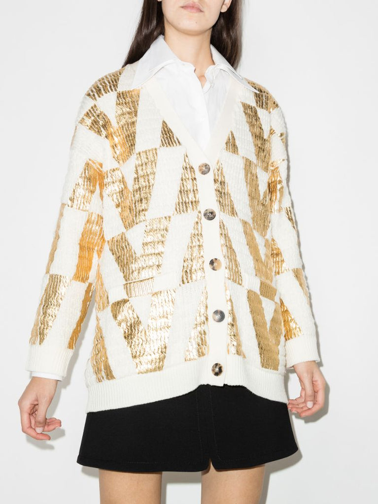 Logo Cable-knit Wool Cardigan