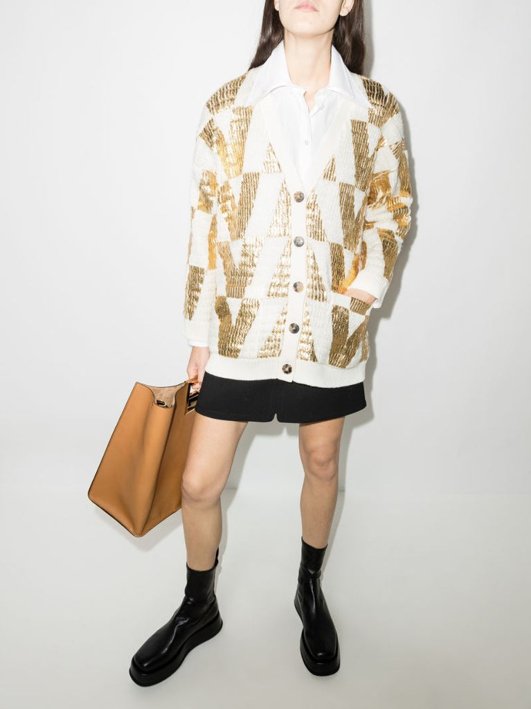 Logo Cable-knit Wool Cardigan