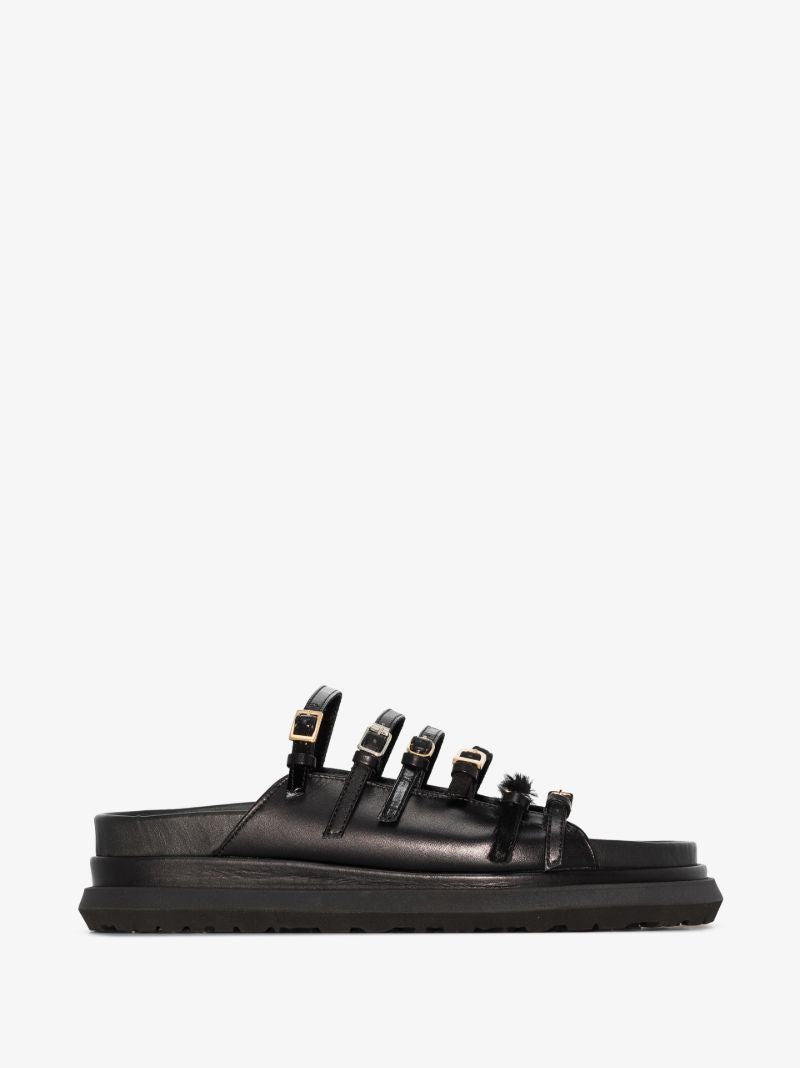 Black Multi-strap Flatform Leather Sandals