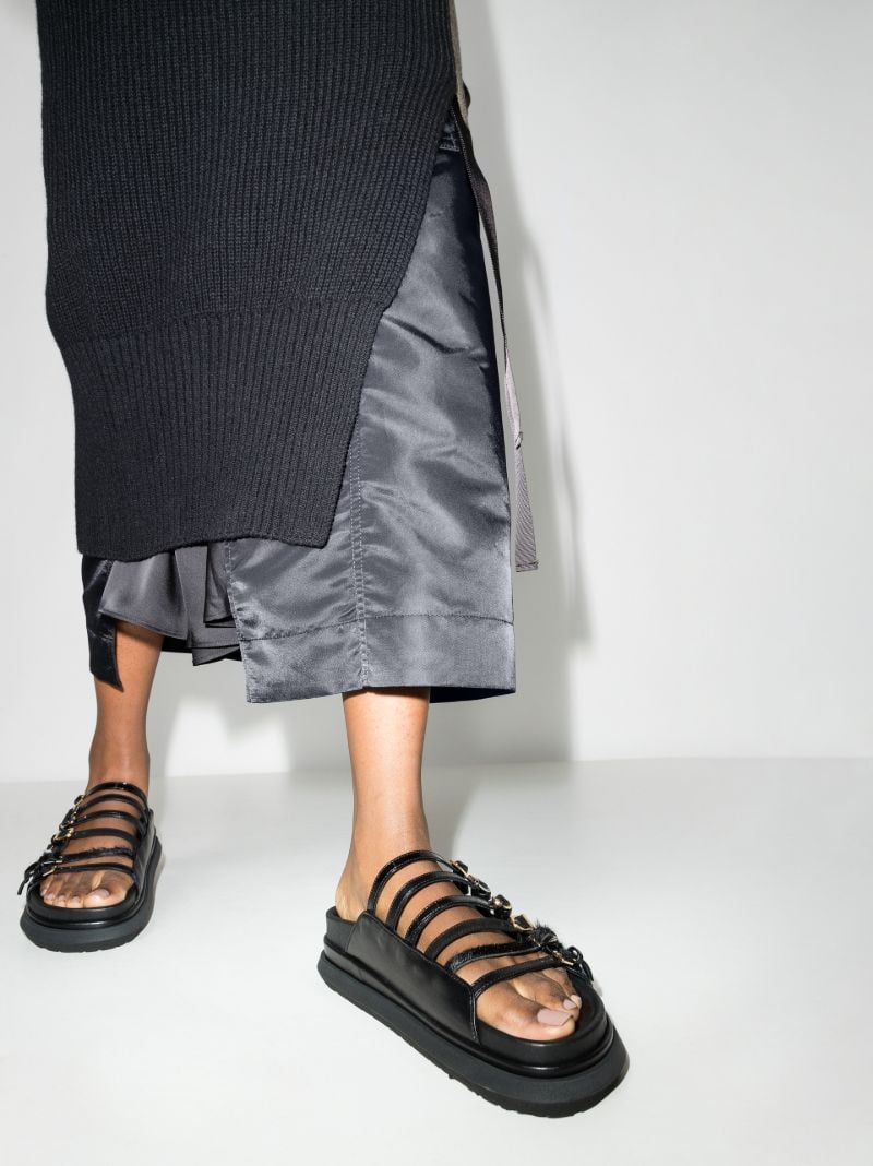Black Multi-strap Flatform Leather Sandals