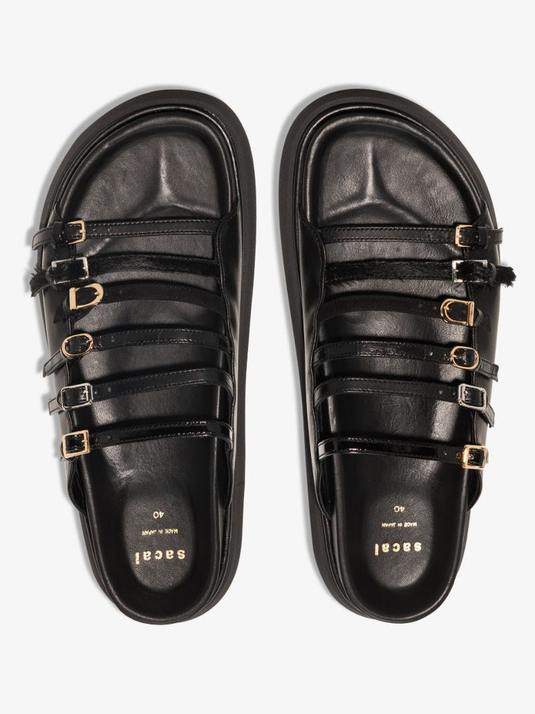 Black Multi-strap Flatform Leather Sandals