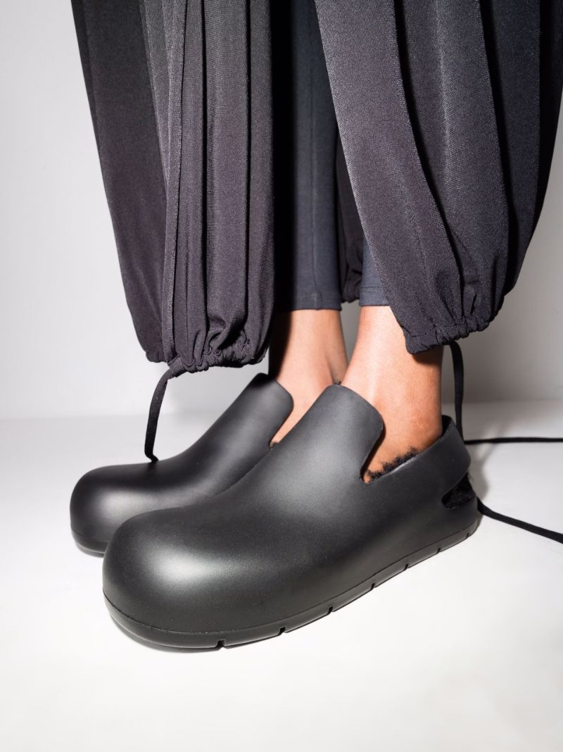 Black Puddle Rubber and Shearling Slippers