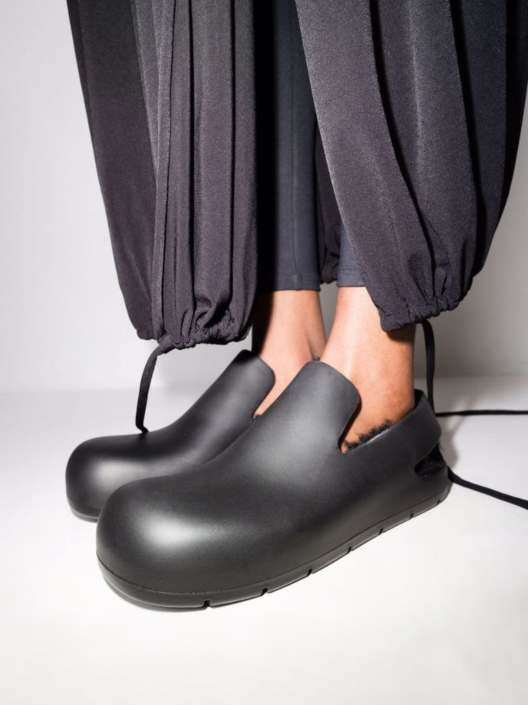 Black Puddle Rubber and Shearling Slippers