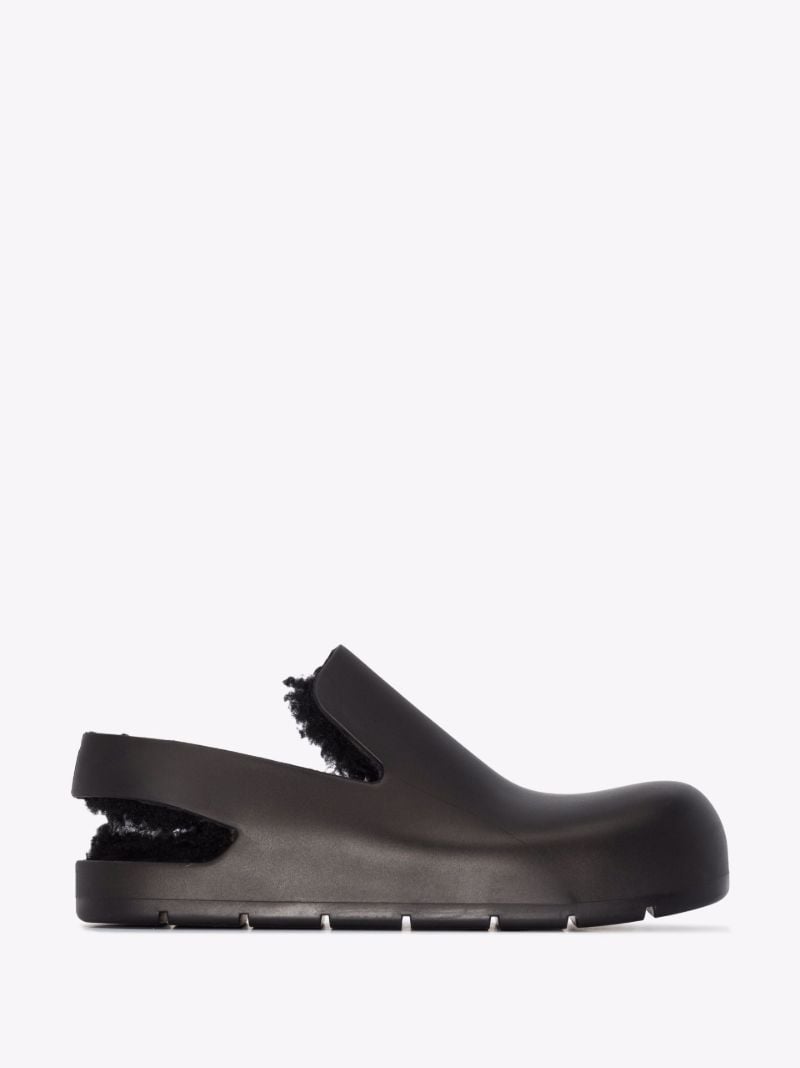 Black Puddle Rubber and Shearling Slippers