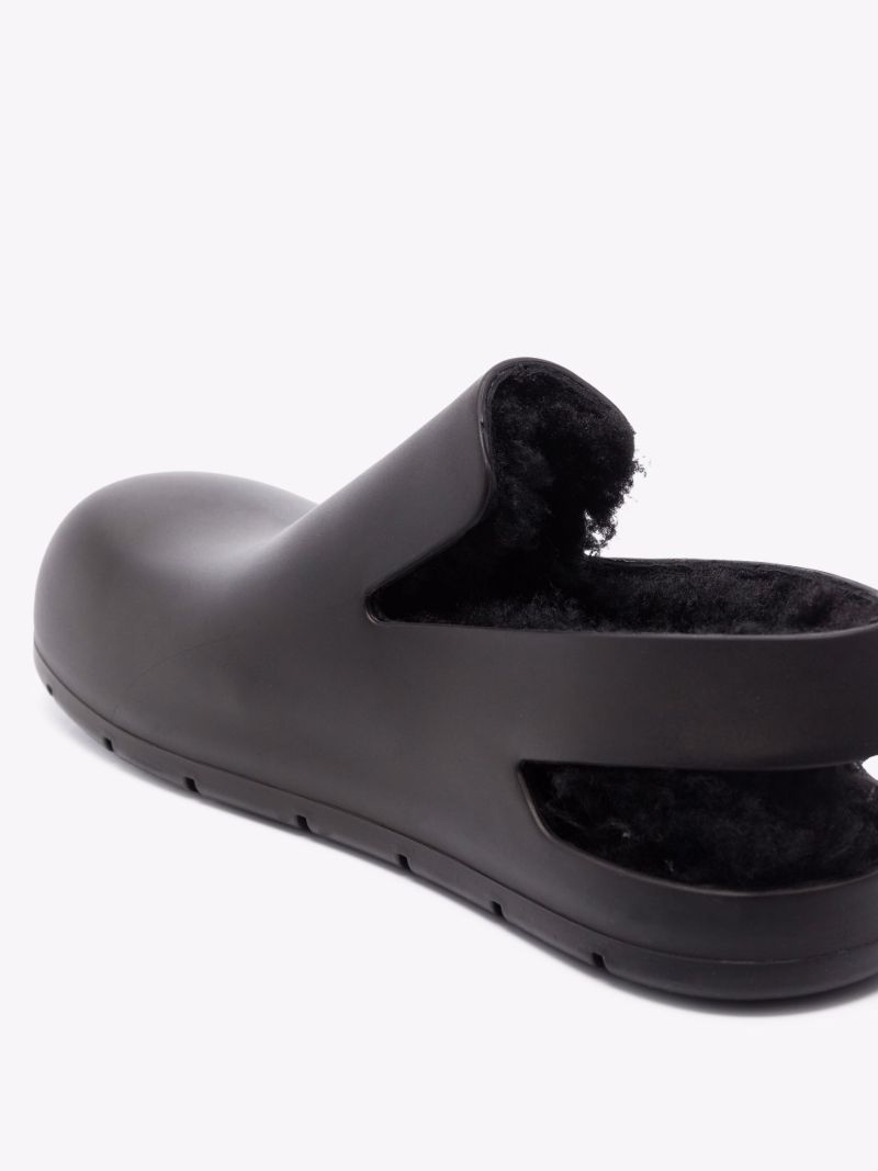 Black Puddle Rubber and Shearling Slippers