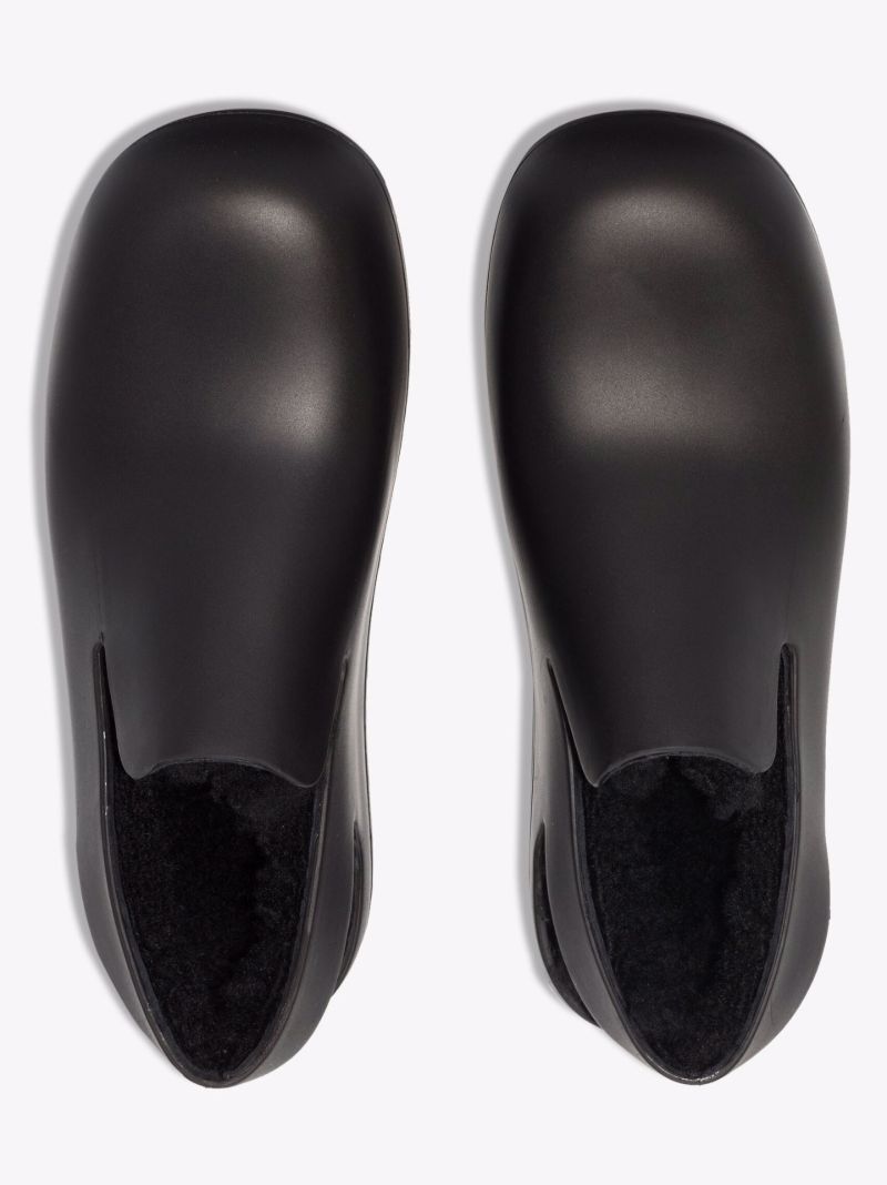 Black Puddle Rubber and Shearling Slippers