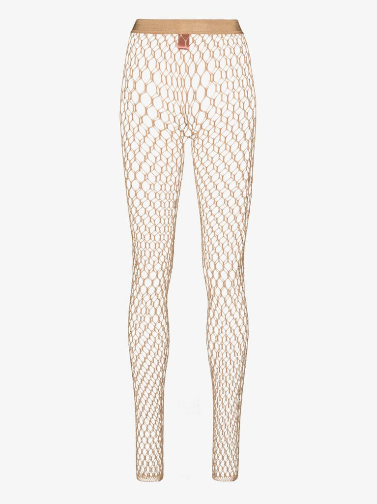 X Amina Muaddi Crystal Embellished Fishnet Tights