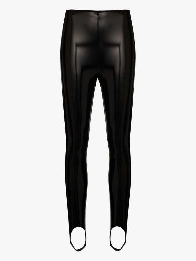 X Amina Muaddi Faux Leather Stirrup Leggings