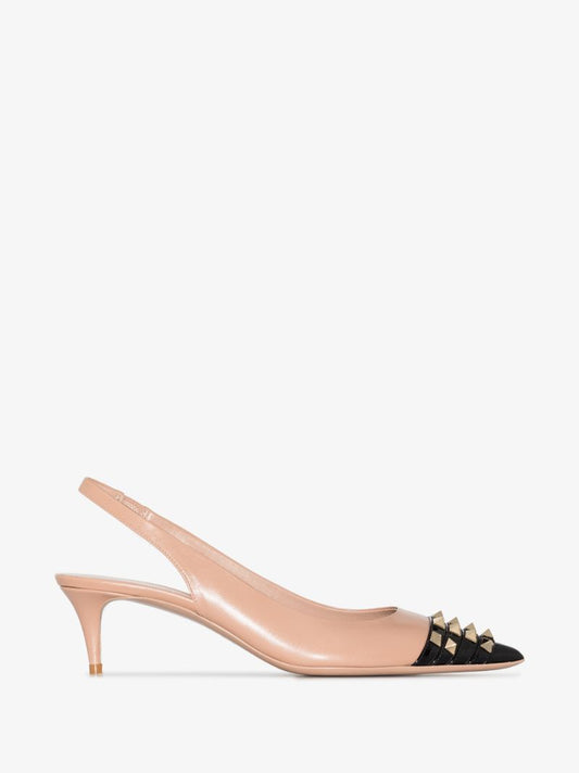 Neutral Rockstud 50 Slingback Leather Pumps
