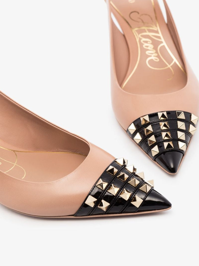 Neutral Rockstud 50 Slingback Leather Pumps