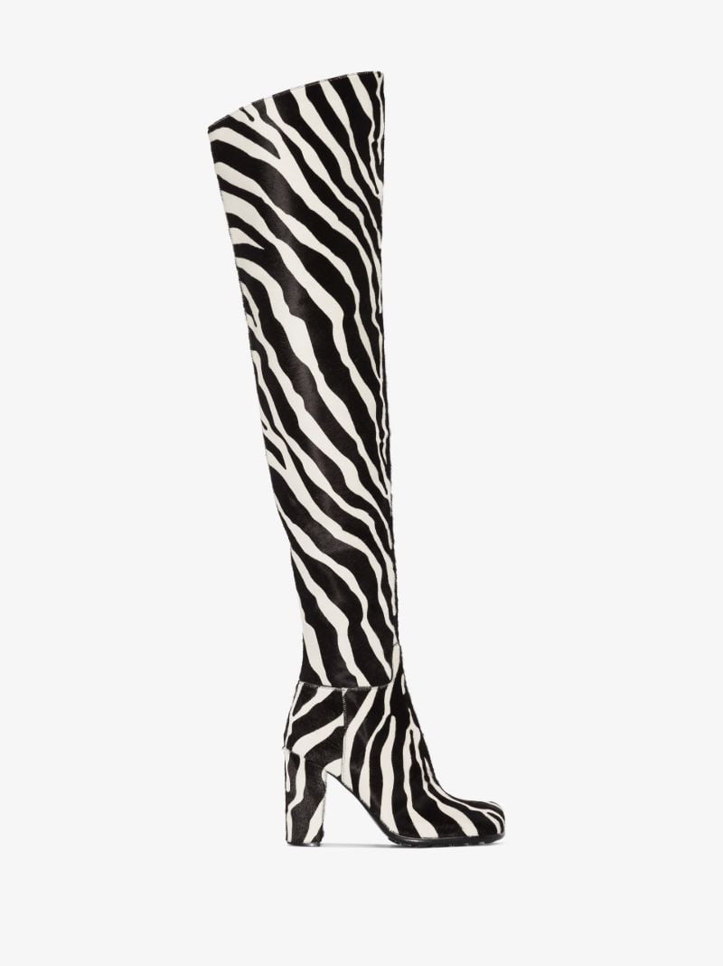 Black and White Storm 90 Zebra Print Leather Thigh-high Boots