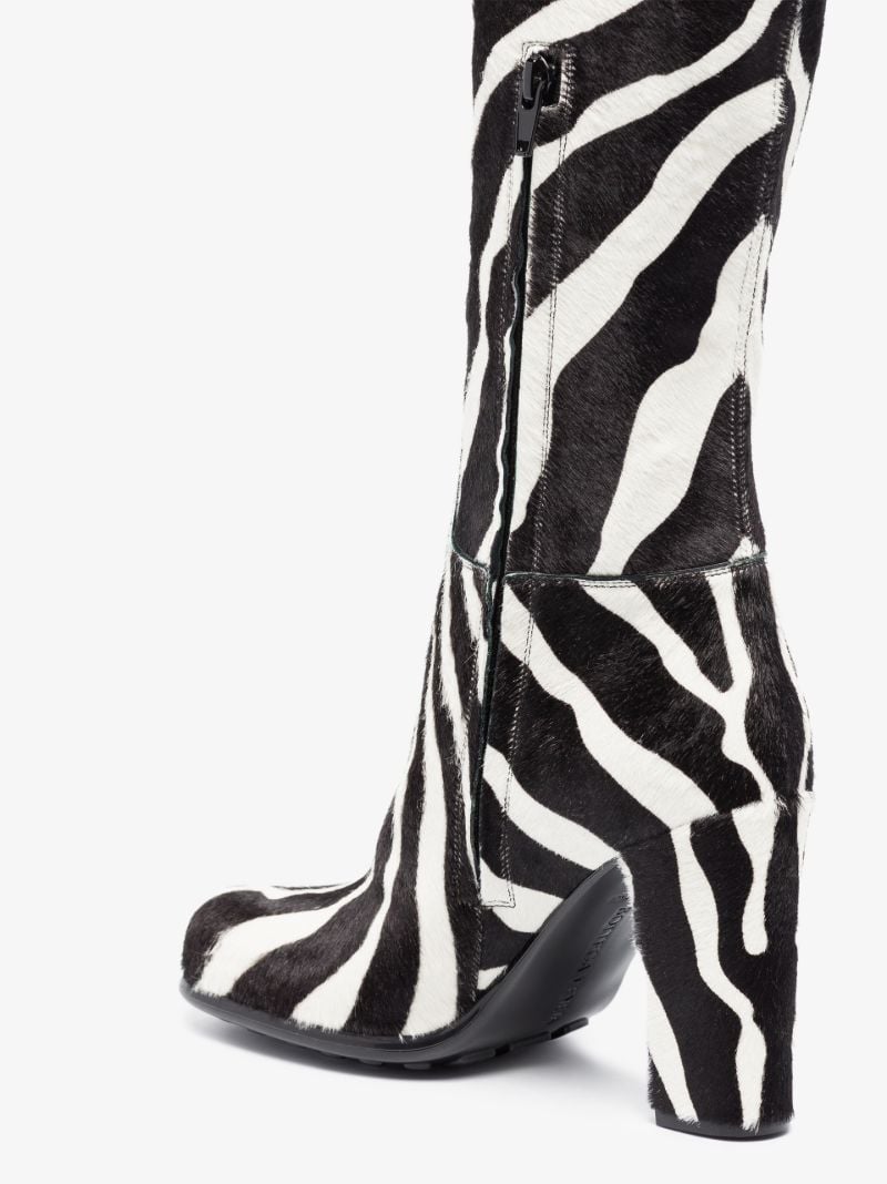 Black and White Storm 90 Zebra Print Leather Thigh-high Boots