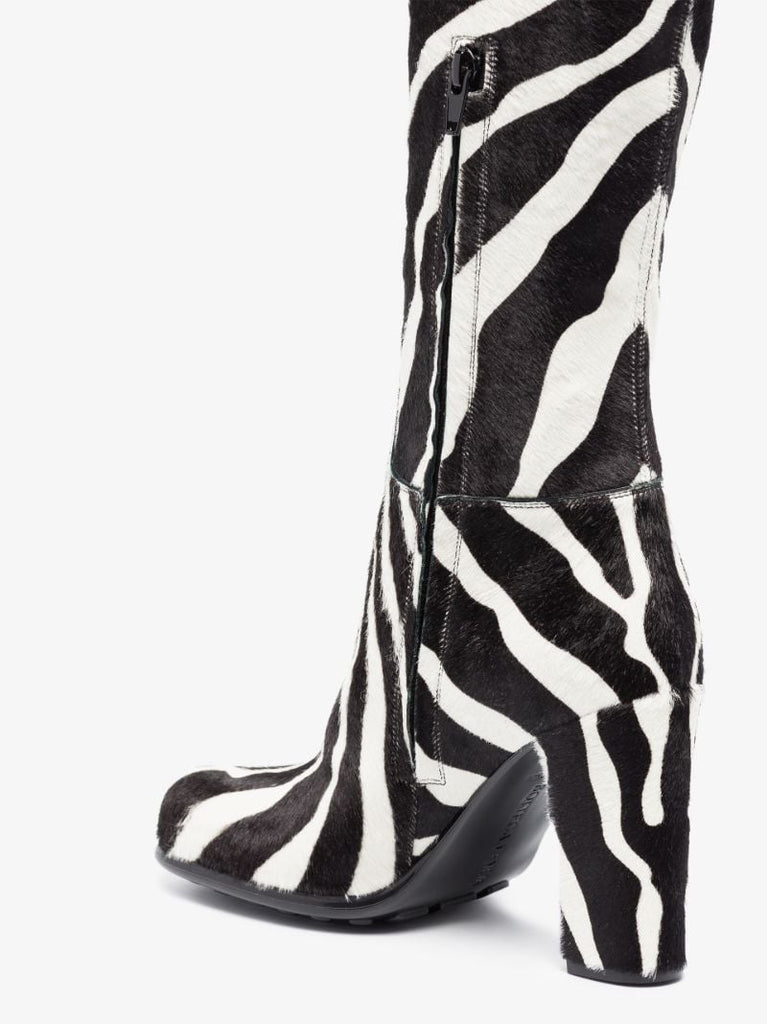 Black and White Storm 90 Zebra Print Leather Thigh-high Boots